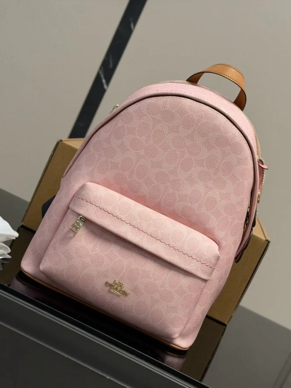 Coach Backpack Pink Signature Coated Canvas Gold Hardware Women’s